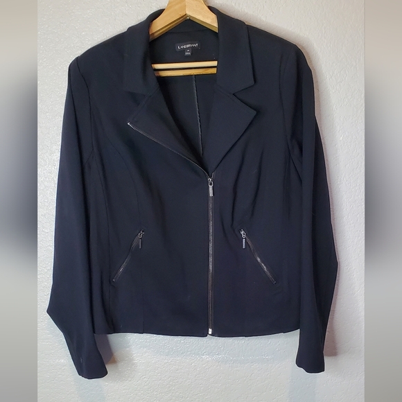 Lane Bryant Black Ponte Moto Zip Up Jacket Stretchy Size 20 2XL - Picture 1 of 6